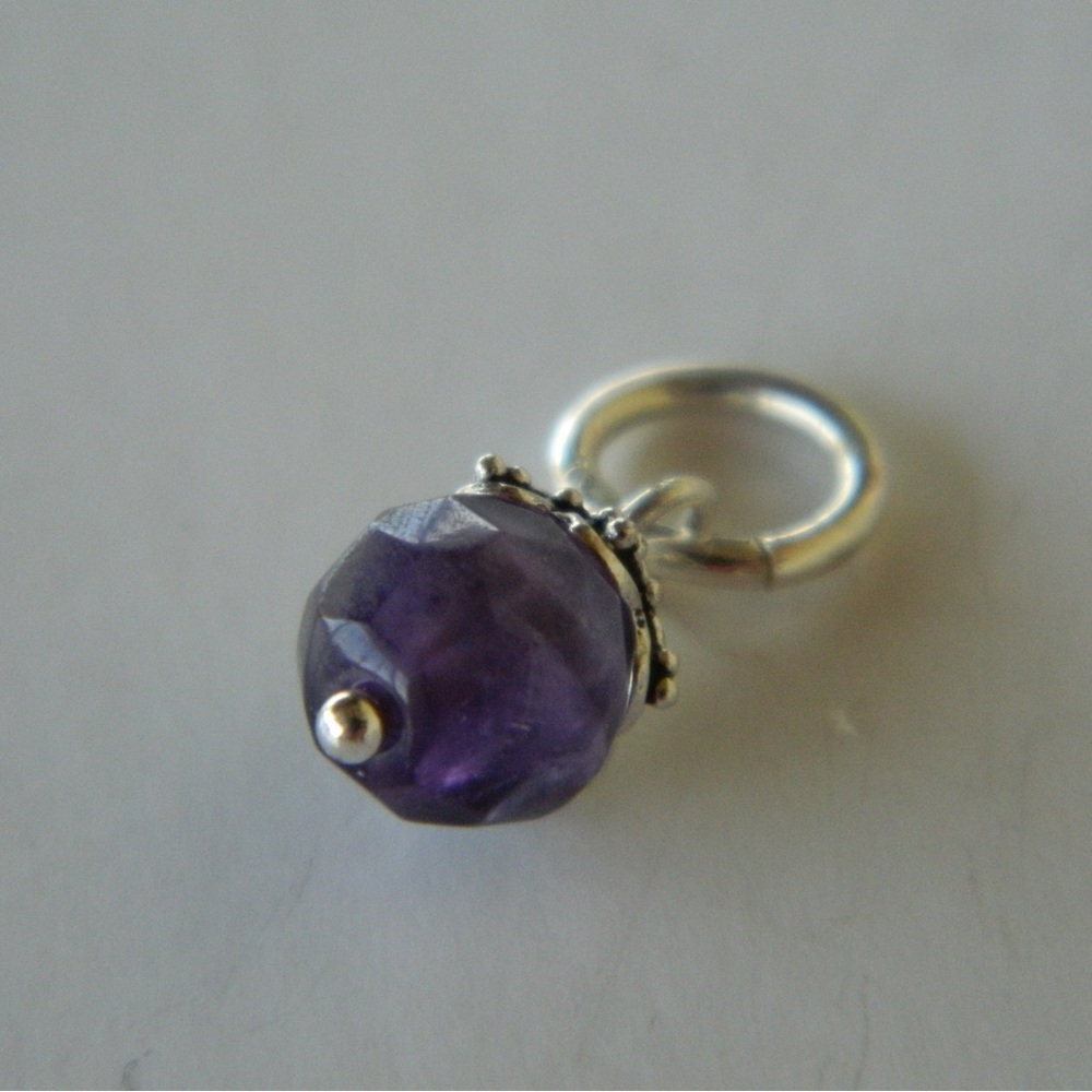 Solid 925 Sterling Silver Amethyst Dangle Charm - image 2